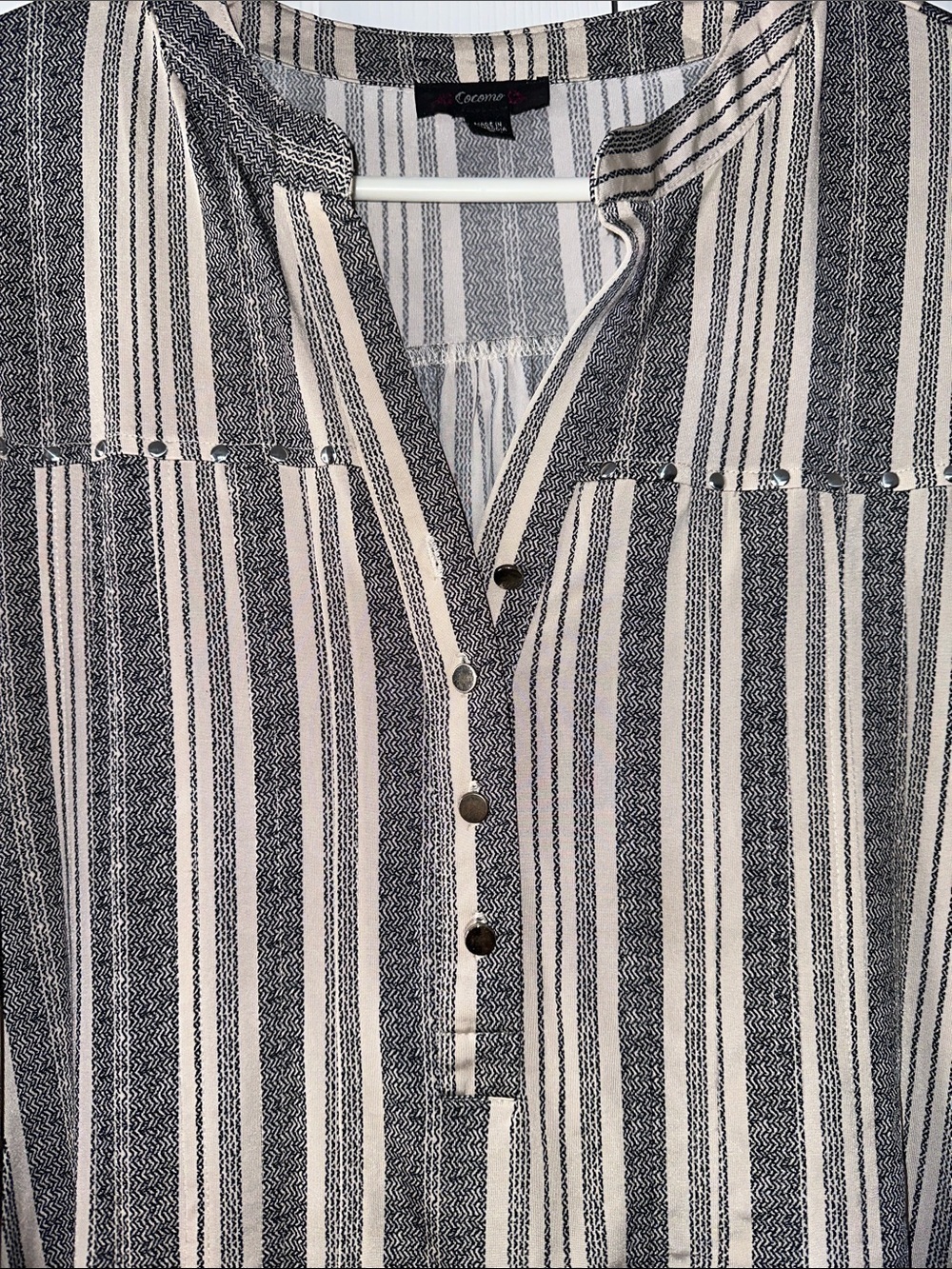 Cocomo Black and Cream Striped Henley Tunic Dress - Picture 4 of 7